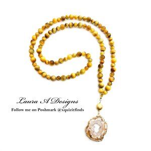 Handcrafted Agate, Honey Tiger's Eye, 36" Necklace